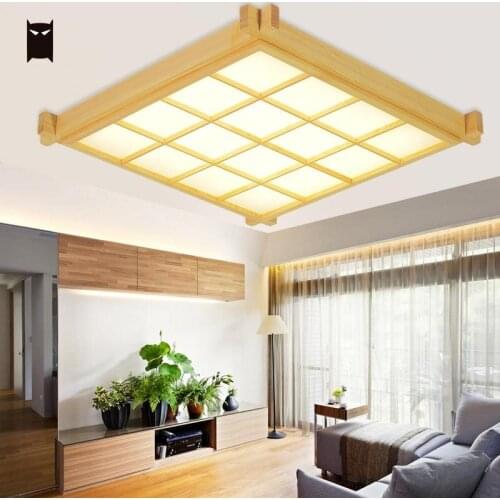 Big LED Wood Tatami Thin Ceiling Light Fixture Art Deco Japanese Style Large Plafon Lamp Designer for Foyer Living Room Bedroom