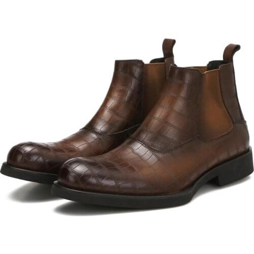 Chelsea boot man vintage hand-polished boots elastic sleeve boots geometric bottom crocodile leather boot man