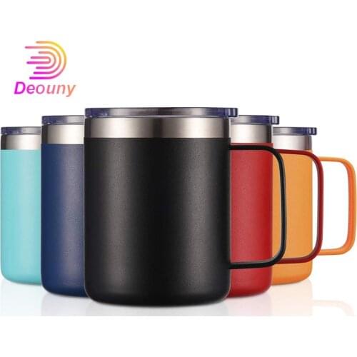 DEOUNY 14oz Insulated Travel Mug Double Wall Coffee Mug With Handle Vacuum Stainless Steel Tumbler Cup Sliding Lid Drinkware