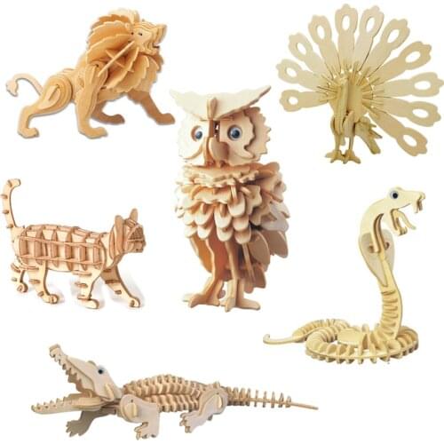 New 3D Wooden Owl Puzzle Jigsaw Woodcraft Kids Kit Toy Model DIY Construction Animal Puzzle Game Assembly Gift for Children