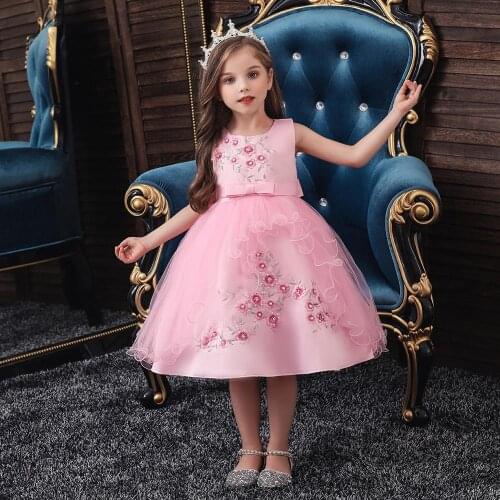 Elegant Embroidery Flower Baby Girls Dress for Birthday Children Formal Clothes Little Girls Mesh Dresses for Party Kids Costume