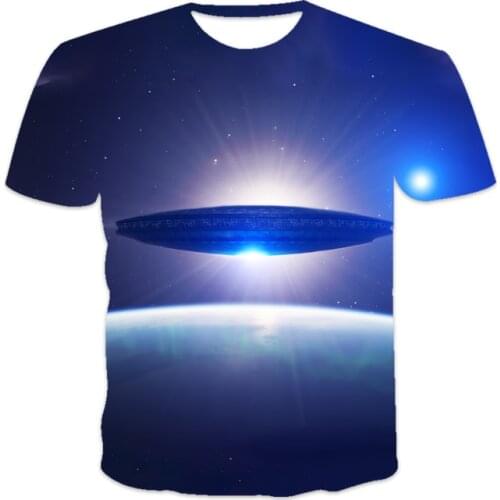 Summer best-selling new mens T-shirt loose clothes retro short-sleeved fashion starry sky UFO pattern printing O-neck mens T-s
