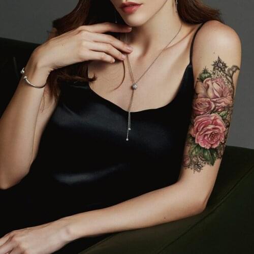 Hannah Sanskrit Flower Temporary Tattoo Sticker Watercolor Jewelry Necklace Fake Tattoos Waterproof Tatoos Arm Large Size Women