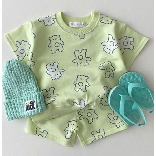 Korean Baby Cute Little Bear Tshirt Short Sets Toddler Boy Girl Cartoon Cotton Tshirt + Shorts 2pcs Set Childrens Clothing Set