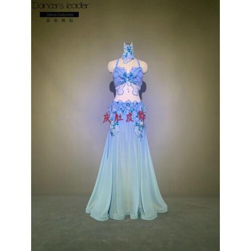 Customized dance dress 2020 womens high-quality belly dance performance original design fresh and pure pink and blue