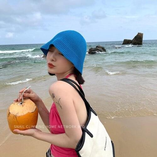 INS Knitted Cotton Line Bucket Hat Pit Strip All-match Autumn and Winter Womens Basin Hat Korean Fashion Fisherman Hat Gorros