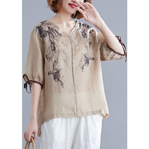 Cotton Linen Chinese Style Blouse Women 2021 Summer Shirts Loose Casual Tunic Ladies Tunics Plus Size Ladies Chinese Tops 11555