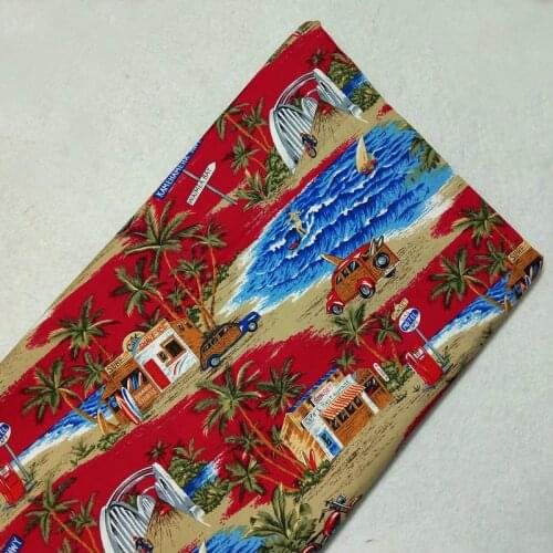 Graceful Red Oceacn Beach Surf Motorcycle Car Printed Cotton Poplin Fabric 50x110cm Fabric Patchwork for Cloth Dress Party Home