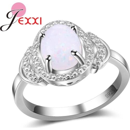Classic Charming Solid 925 Sterling Silver Rings Prong Setting White Opal Simple Women Wedding Accessories Wholesale