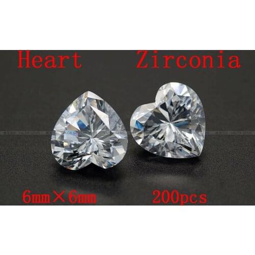 MRHUANG Shine!200pcs/pack Grade AAA Crystal Clear CZ Cubic Heart Shape 6*6MM Zirconia Stone DIY Beads For earring ring Jewelry