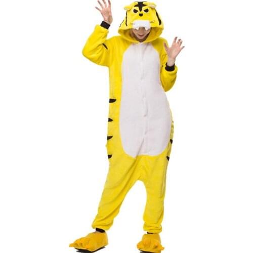 Halloween Costume Anime Cosplay Kigurumi Adult Tiger Onesies Jumpsuit Warm Hooded Pajamas For Women Men