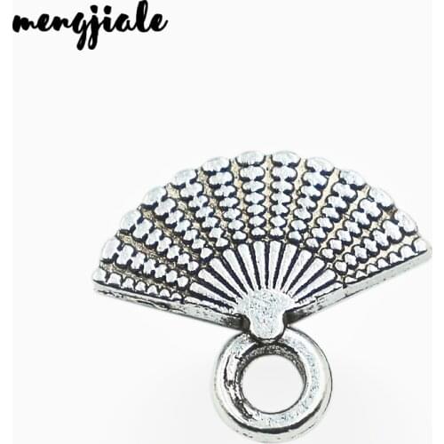 Hot sell 30pcs/lot metal antique silver charms Fan charms pendant for necklace jewelry findings 12*14mm