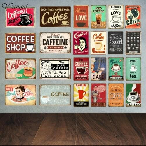 Love Coffee Tin Signs Italiano Caffeine Vintage Metal Plaque Kitchen Bar Cafe Shop Wall Decor Retro Posters Iron Painting YA014