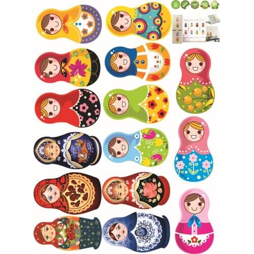 Cute Cartoon Matryoshka Wall Stickers Russian Dolls Fridge Decor Wall Art Mural Kitchen Decoration Kids Room Switch Sticker