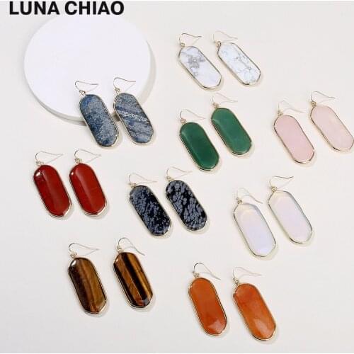 Fashion Girl Gold Rim Natural Stone Earring Red Black Stone Female Women Statement Earrings