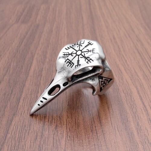 Viking Crow Ring Nordic Compass Crow Skull Odin Rune Amulet Mens Ring Fashion Viking Jewelry Gift