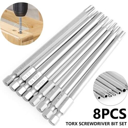 8Pcs Torx Screwdriver Bit Set 1/4 Inch Hex Shank Magnetic Torx Head Screwdriver Drill Bits S2 Steel Torx Head Screwdriver Drill