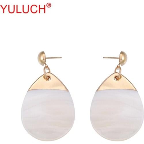 YULUCH Sweet Woman Bohemian Beach Style Zinc Alloy Pack with Water Drops Heart Shaped and Round Shell Stud Earrings Party Gifts