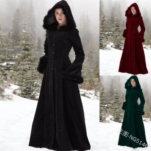 2020 New Renaissance Medieval Costume Womens Winter Long Coat Dress vintage Hooded trench coat Long Dress Coat Cosplay plus size
