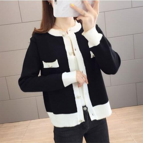 New Spring Autumn 2020 Female Knit Cardigan Sweater Coat Short Female A Little Shawl Hot Knitted Jacket Female Contrast 2 Colors
