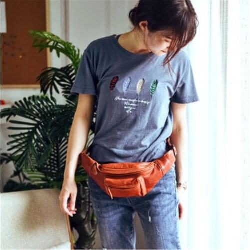 Original handmade vegetable tanned Genuine leather waist bag top layer cowhide multifunctional unisex female cross chest bag