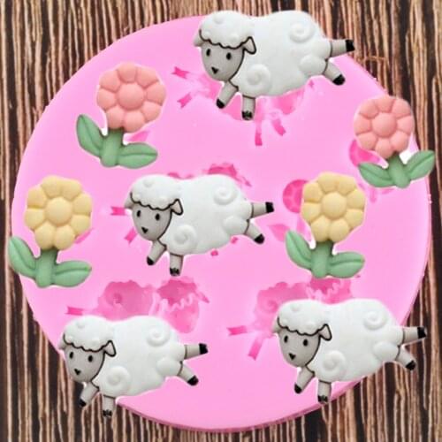 Sheep Silicone Mold Flower Grass Cupcake Topper Fondant Molds DIY Cake Decorating Tools Candy Clay Chocolate Gumpaste Mould