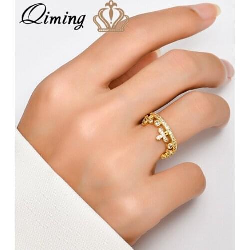 QIMING Zircon Cross Jesus Rings For Women Fashion Jewelry Accessories Stackable Toe Finger Ring Statement Jewelry