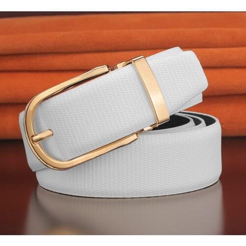 Golden pin buckle fashion white belts men luxury genuine leather high quality Waistband for male boys casual cowhide Waist Strap
