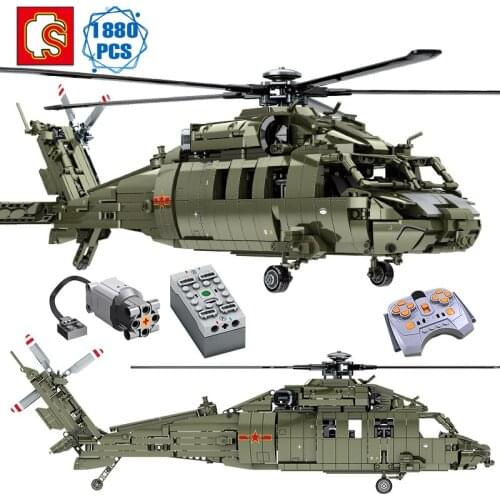 SEMBO Technical Remote Control Helicopter Building Blocks Moc Military RC Aircraft Bricks Electric Toys for Boys Holiday Gifts