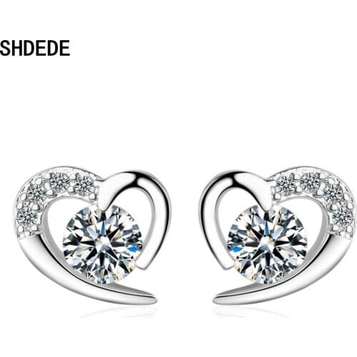SHDEDE 925 Sterling Silver Studs Earrings Heart Embellished With Crystals From Swarovski Party Fashion Jewelry Chic Gift -X596