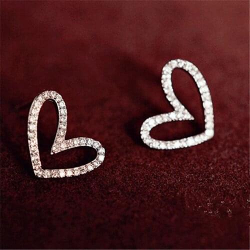Real 100% 925 Sterling Silver Heart zircon Stud Earrings for Women Girls Fashion sterling-silver-jewelry brincos brinco