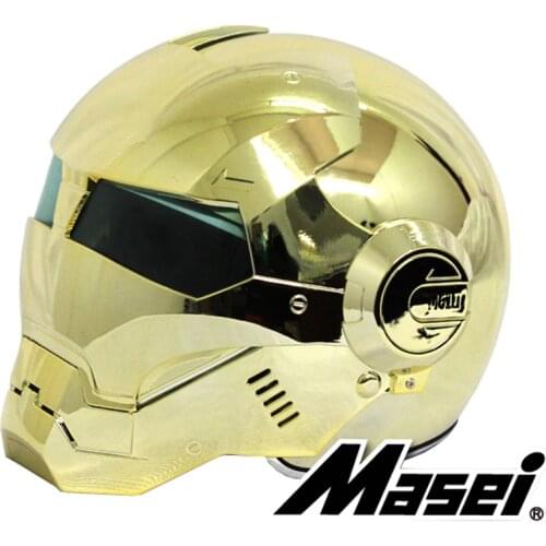 MASEI 610 electroplate Gold plating Chrome IRONMAN Iron Man helmet motorcycle helmet half open face helmet ABS motocross