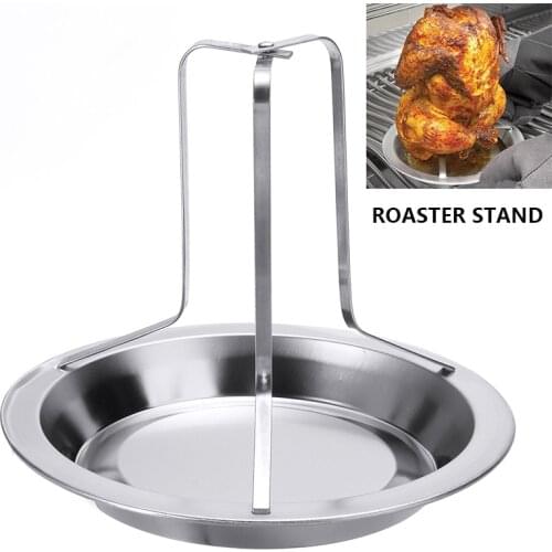 Chicken Roaster Rack With Pan Stainless Steel Chicken Turkey Roaster BBQ Grill Rack Stand Holder Tray Kitchen Outdoor BBQ Tools