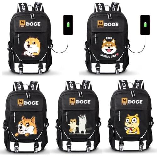 Shiba Inu Corgi Dog Doge USB Port Backpack Boy Girls Men Women Bag Travel School Bag Teenager Laptop Book Bag Mochila