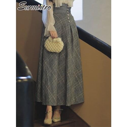 SURMIITRO Super Quality 2021 Autumn Winter Woolen Long Maxi Plaid Skirt Women Korean Elegant High Waist A Line Skirt Female