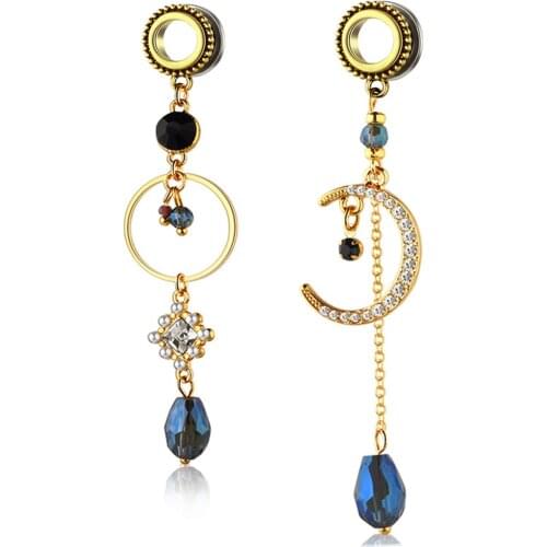 TIANCIFBYJS Stainless Steel Moon Star Dangle Ear Plugs Tunnels Gauges Stretcher Piercings Body Jewelry 2 g Flesh Tunnels