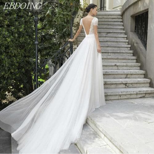 Vestidos De Novia Newest A-Line Wedding Dress For Women V-neck Neckline Sexy Backless Long Floor-Length Plus Size Bride Gown
