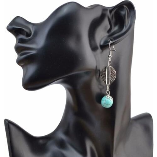 Idealway Retro Vintage Dangle Earrings for Woman Long Green Stone Earring Ethnic Boho Party Turkish Jewelry