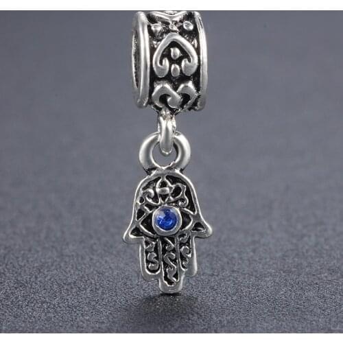 Vintage Component Christmas Gift Silver Color Evil Eye Hand of Fatima Bead Charms Fits Pandora Bracelet Necklace Customize