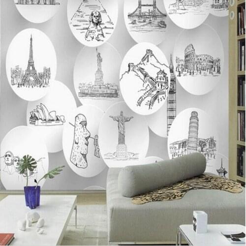 Wellyu Custom large - scale murals 3dTV backdrop decorative painting the world 's urban landmark building wallpaper