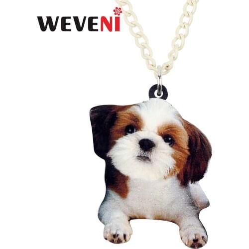 WEVENI Acrylic Sweet Chinese Shih Tzu Dog Necklace Pendant Collar Chain Cute Animal Pets Jewelry For Women Girls Gift Wholesale