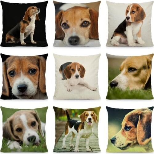 XUNYU Cute Beagle Cushion Cover 45x45cm Pillow Case Dog Pattern Decorative Pillows Sofa Car Chair Decor DWG048