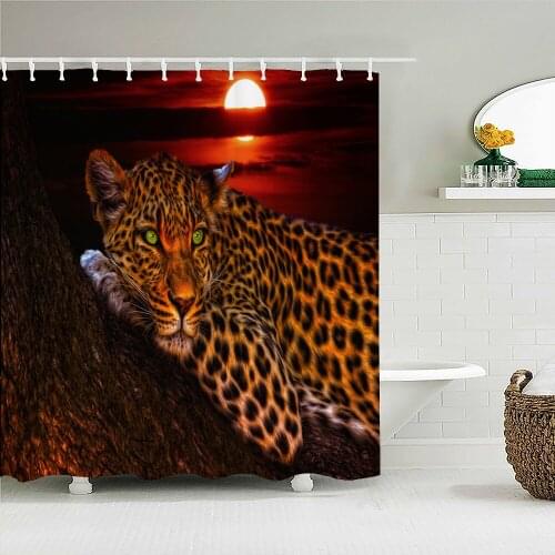 Animal Bath Curtain Waterproof Fabric Shower Curtains With Hooks leopard Tiger lion Elephant Bathtub Screen for Bathroom Decor