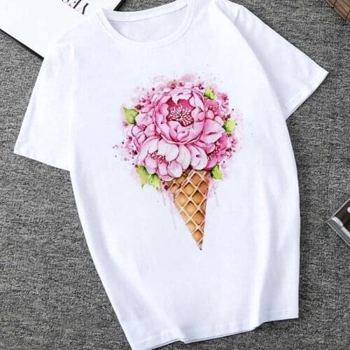 Womens t-shirt Flower bouquet print casual graphic t shirt female O-neck 90s ladies girls top Harajuku fashion tshirt clothing
