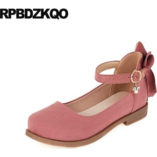 Ladies 2021 Pink Spring Autumn Beige Bow Cheap Shoes China Flats Ankle Strap Women Bridesmaid Suede Footwear School Trending