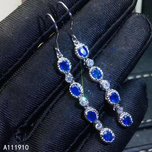 KJJEAXCMY fine jewelry 925 sterling silver inlaid Natural sapphire gemstone Womens earrings support detection fashion