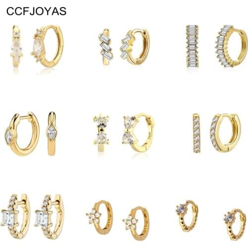 CCFJOYAS 925 Sterling Silver Small Hoop Earrings For Women Trendy Huggie Earring White Zircon Earrings Fashion Jewelry 2021