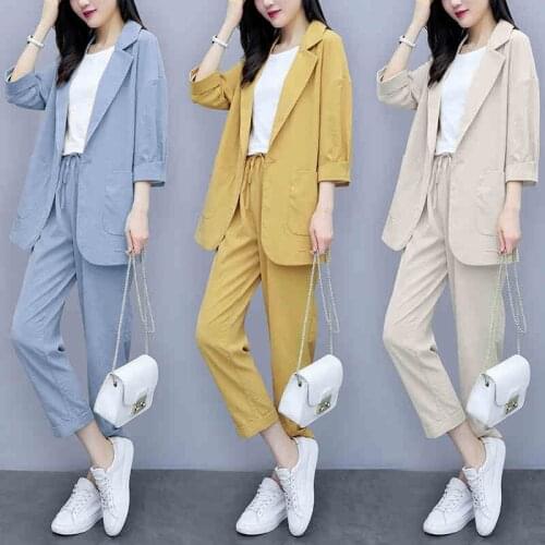 Womens suit autumn new 2019 Korean version of thin loose casual blazer Slim nine pants temperament wild womens two-piece