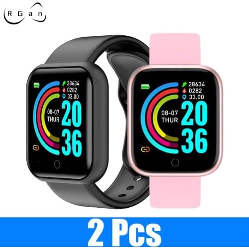2 Pcs D20 Smart Watch Men 1.3 Inch Y68 Smartwatch 2021 Health Monitor Sports Fitness Heart Rate Y68 Bracelet for IOS Android