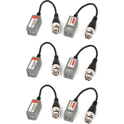 3Pairs BNC Male CCTV Camera Via Twisted UTP CAT5 Video Balun Transceiver